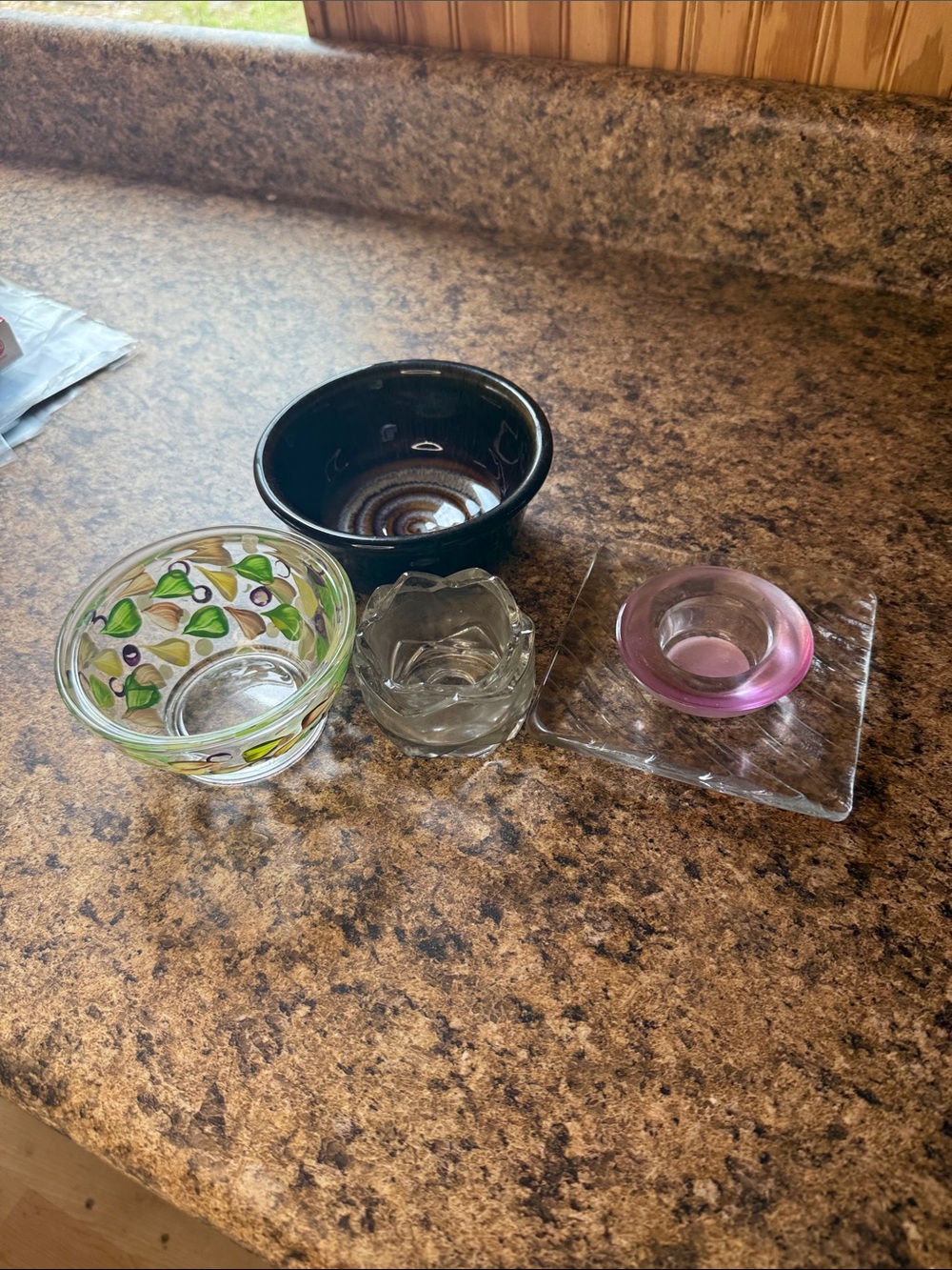 Assorted Decorative Home Bowls Set - Green, Black, Clear, Pink